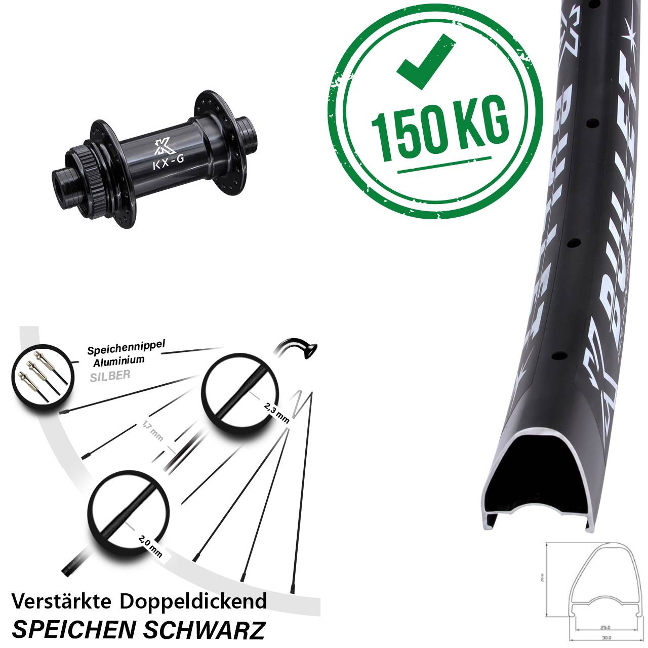 28 Zoll KX-G Bullet OS Disc Vorderrad 12x100