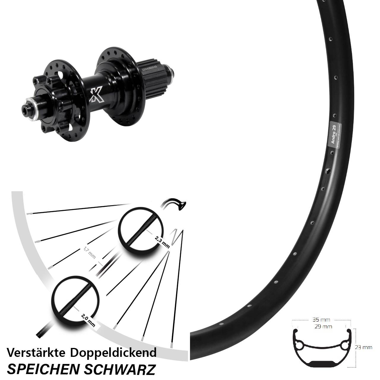 6-Loch Hinterrad 29 Zoll Ryde Andra 29 KX-M Heavy Duty Shimano Micro Spline QR