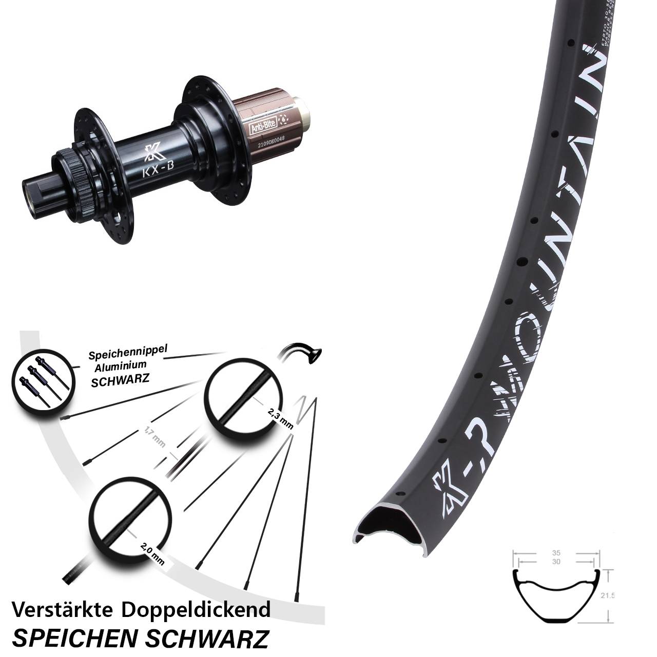 Hinterrad Centerlock 29 Zoll KX-R Mountain verstärkt 8-12 fach HG 12x148 Boost