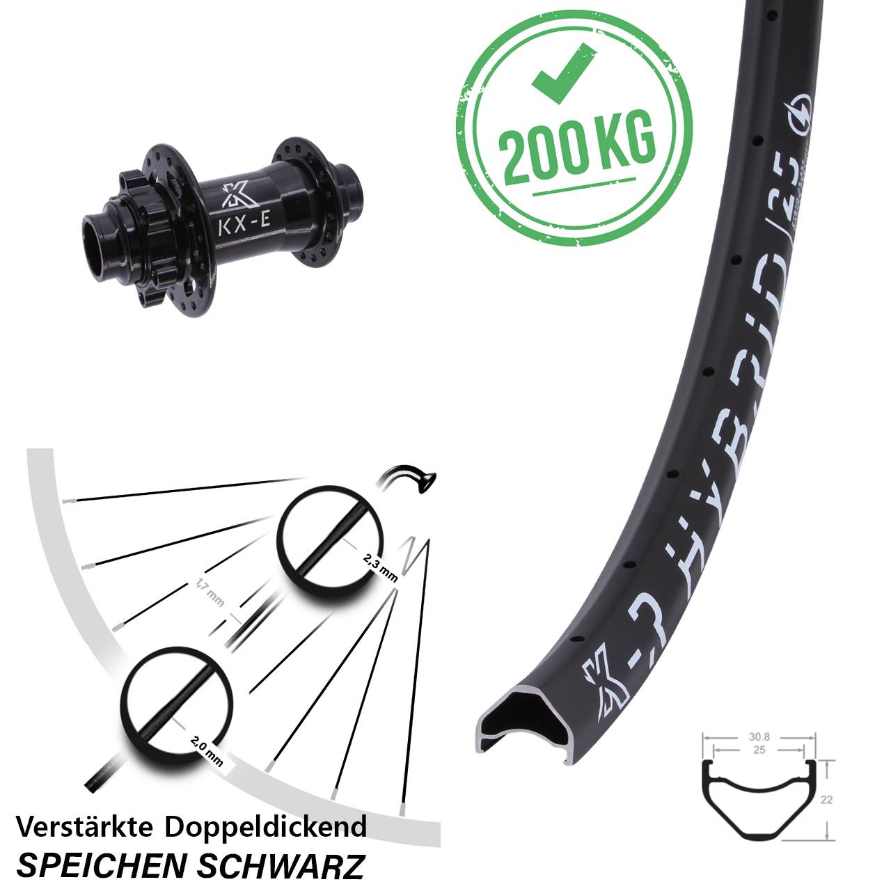 Disc Laufrad 26 Zoll KX-E-R Hybrid 25 20x110 (DH alt)
