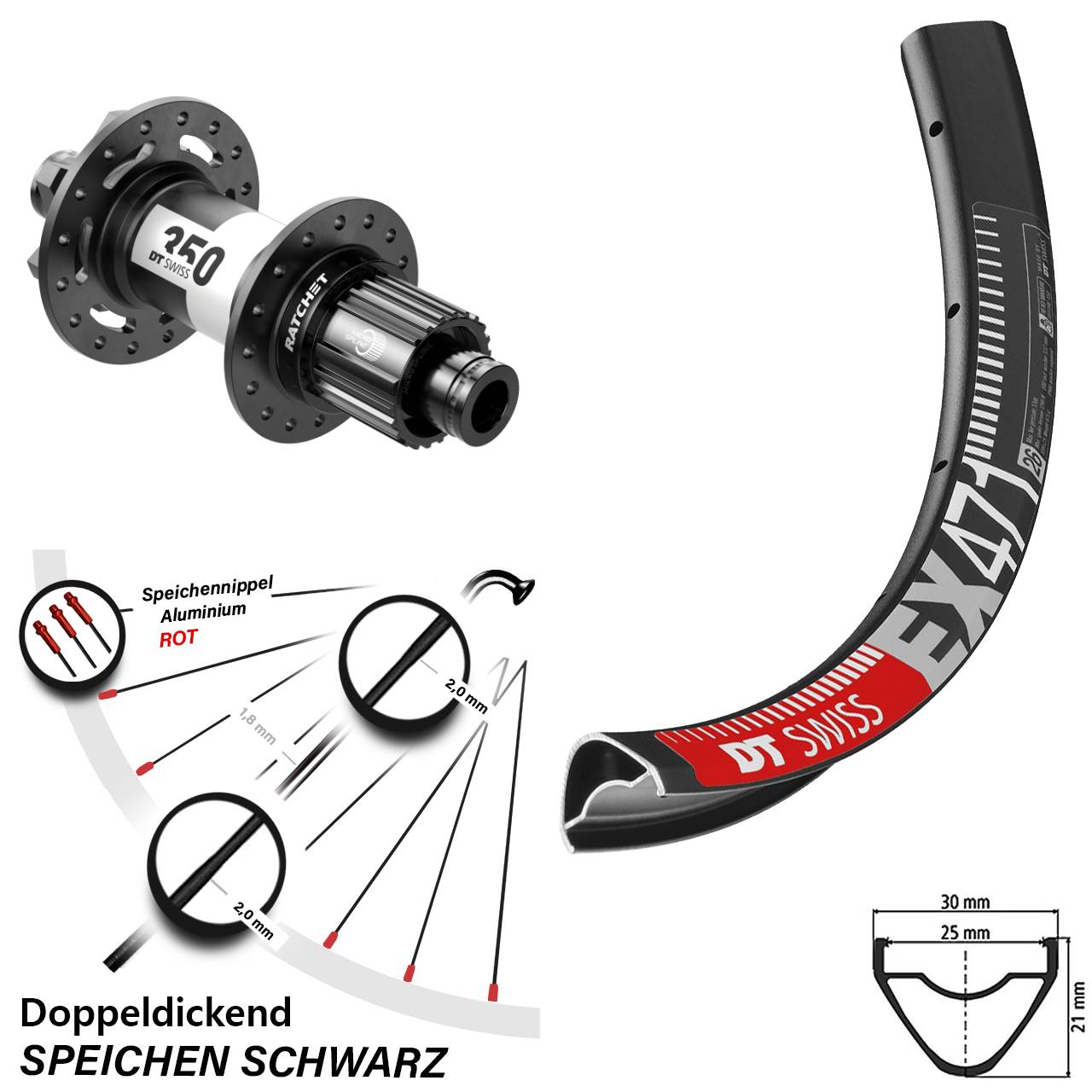27,5 Zoll Hinterrad DT Swiss EX471-350 Boost 6-Loch Shimano Micro Spline