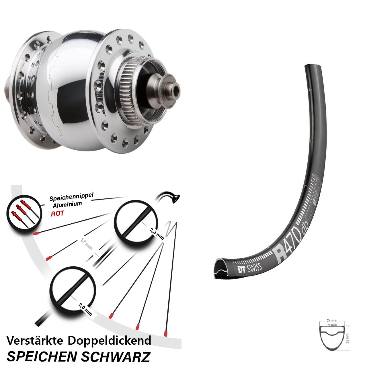 SONdelux DT Swiss R470 28 Zoll Centerlock Dynamovorderrad QR