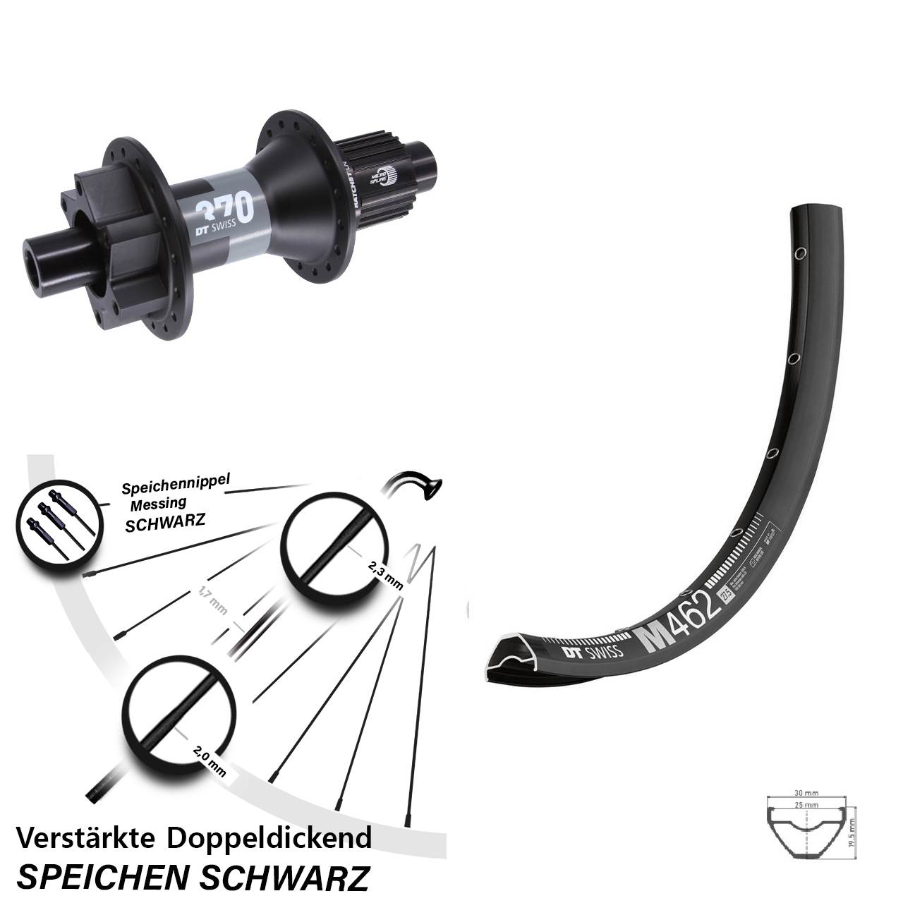 DT Swiss M 462-370 650B Hinterrad 6-Loch 12x148 Boost Micro Spline