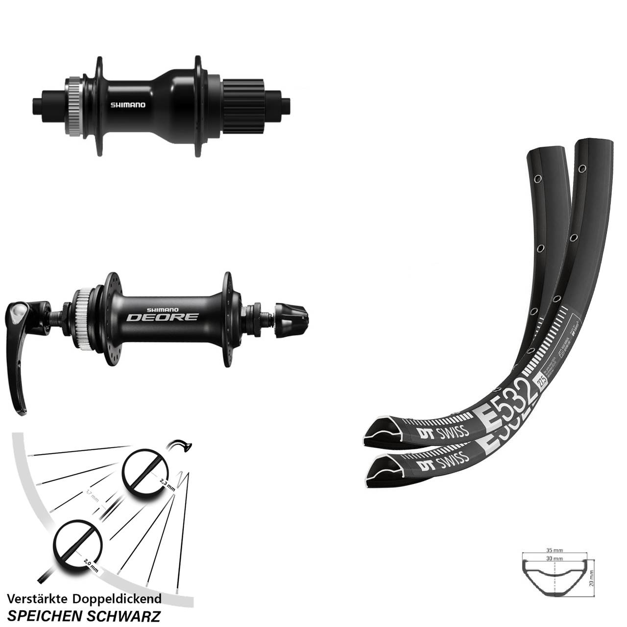 DT Swiss E 532 Shimano FH-QC500 HB-M6000 29 Zoll Disc Laufradsatz QR Micro Spline