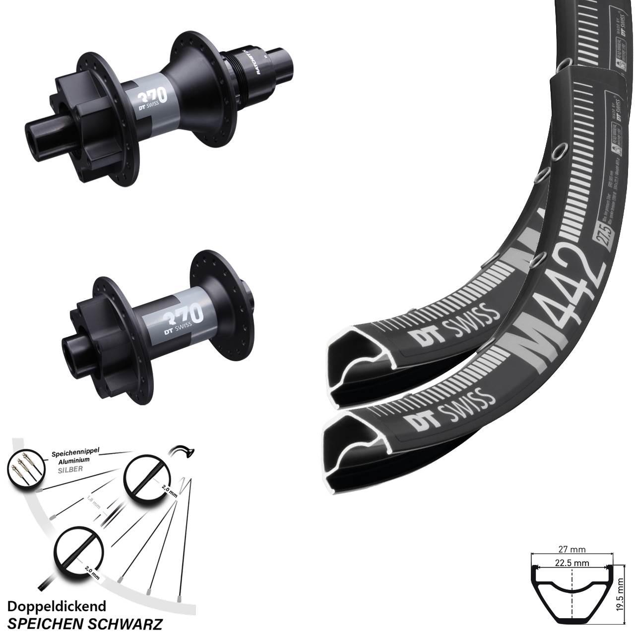 29 Zoll DT Swiss M 442-370 6-Loch Laufradsatz 15x100 12x142 XD 11-12 fach