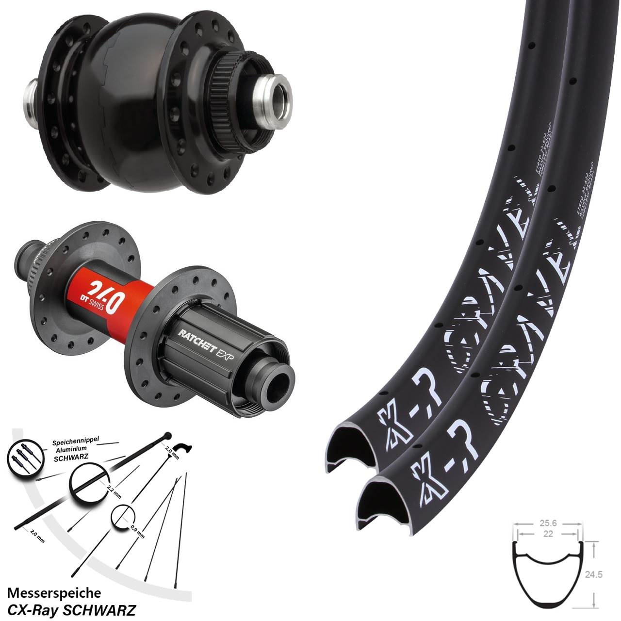 Laufradsatz KX-R Gravel DT Swiss 240 EXP SON 28 Zoll 11-12 fach HG 12x100/142 CX-Ray