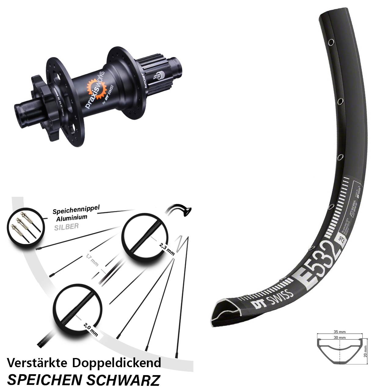 DT Swiss E 532 350 29 Zoll Disc Hinterrad 12x142 Micro Spline