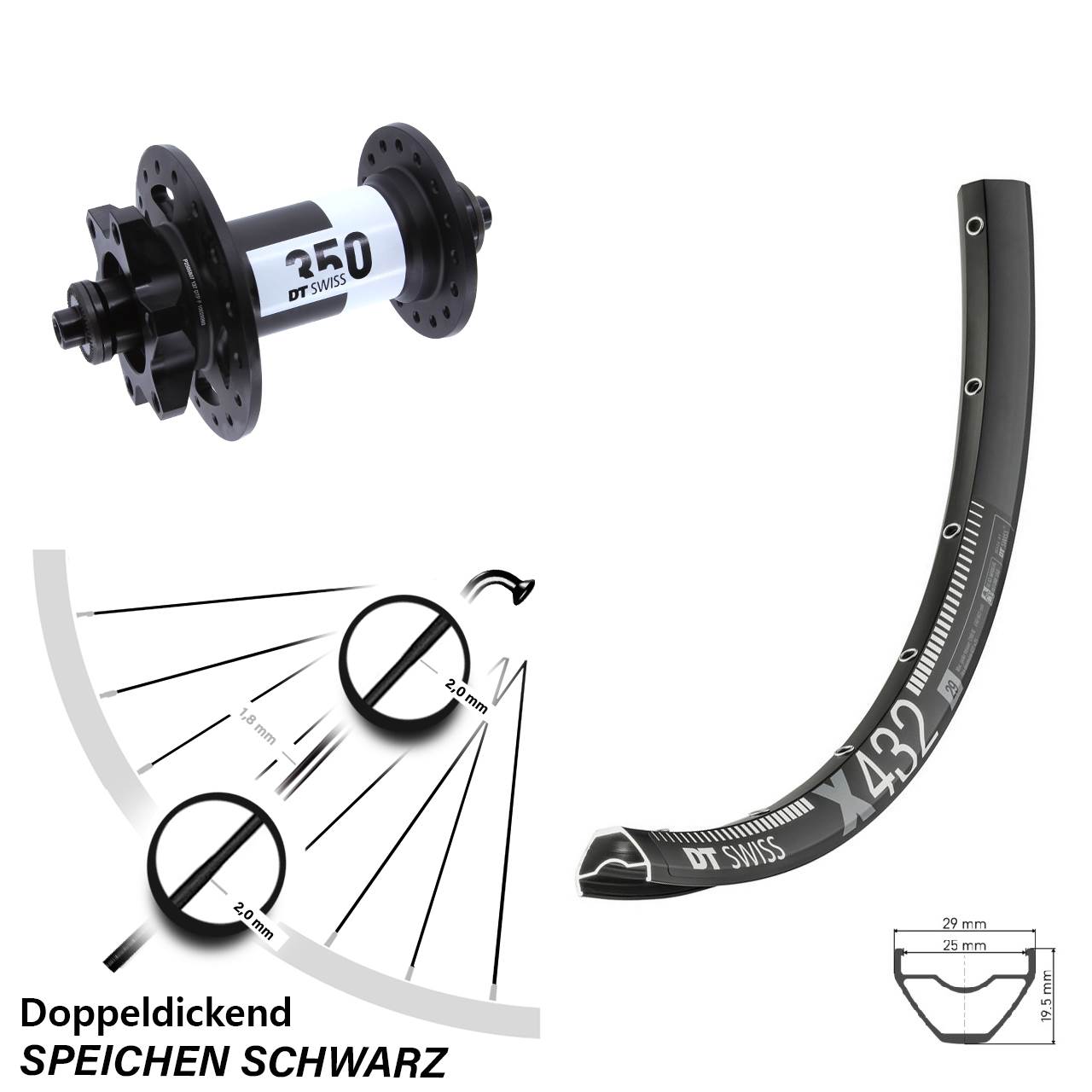 29 Zoll DT Swiss X 432-350 Disc Vorderrad QR
