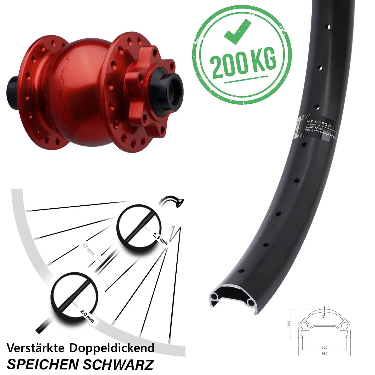 Boost Disc Dynamo-Vorderrad 15x110 26 Zoll KX Cargo SON 28 rot