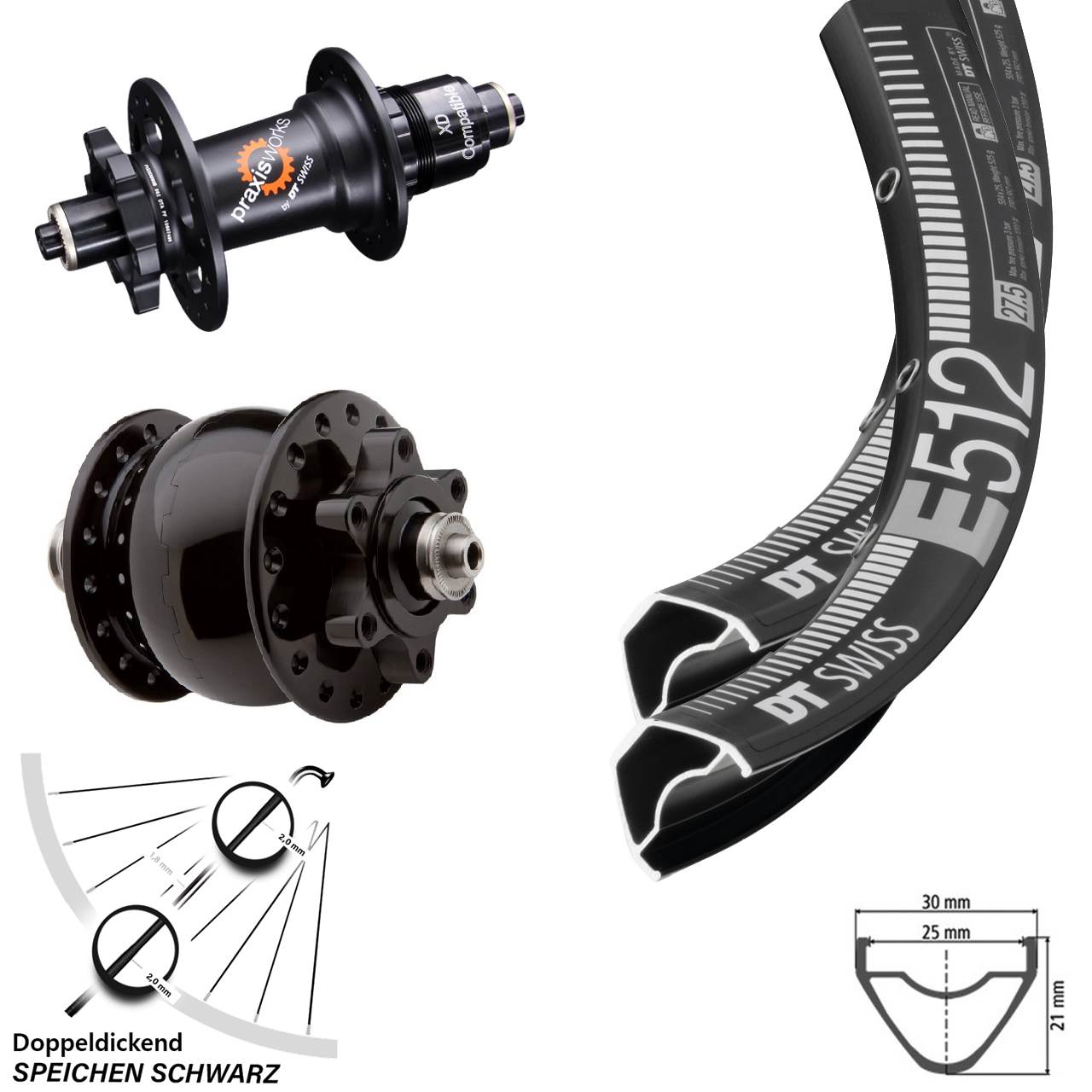 29 Zoll Laufradsatz DT Swiss E512-350 SON 28 Disc 6-Loch XD 11-12 fach für Schnellspanner