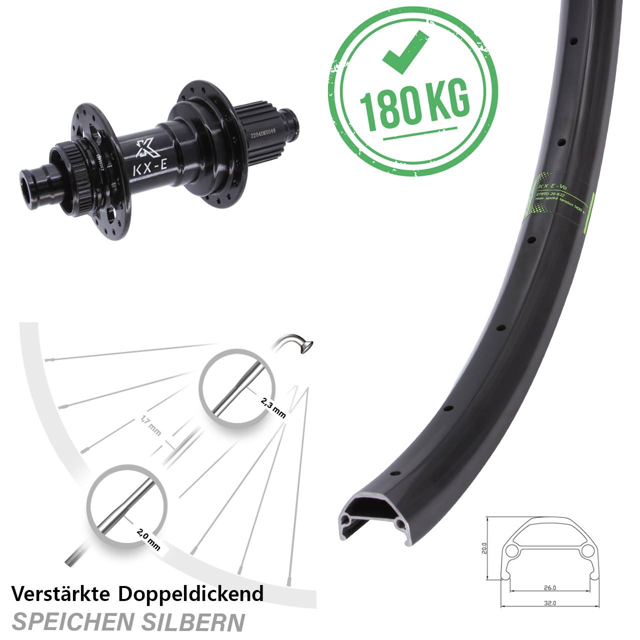 Hinterrad Centerlock 20 Zoll KX-E Evo Heavy Duty Shimano Micro Spline 12x148 Boost