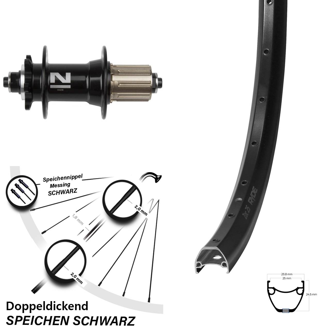 Ryde ZAC 25 Novatec D-042SB 28-29 Zoll Hinterrad 6-Loch für Schnellspanner 8-11 fach HG