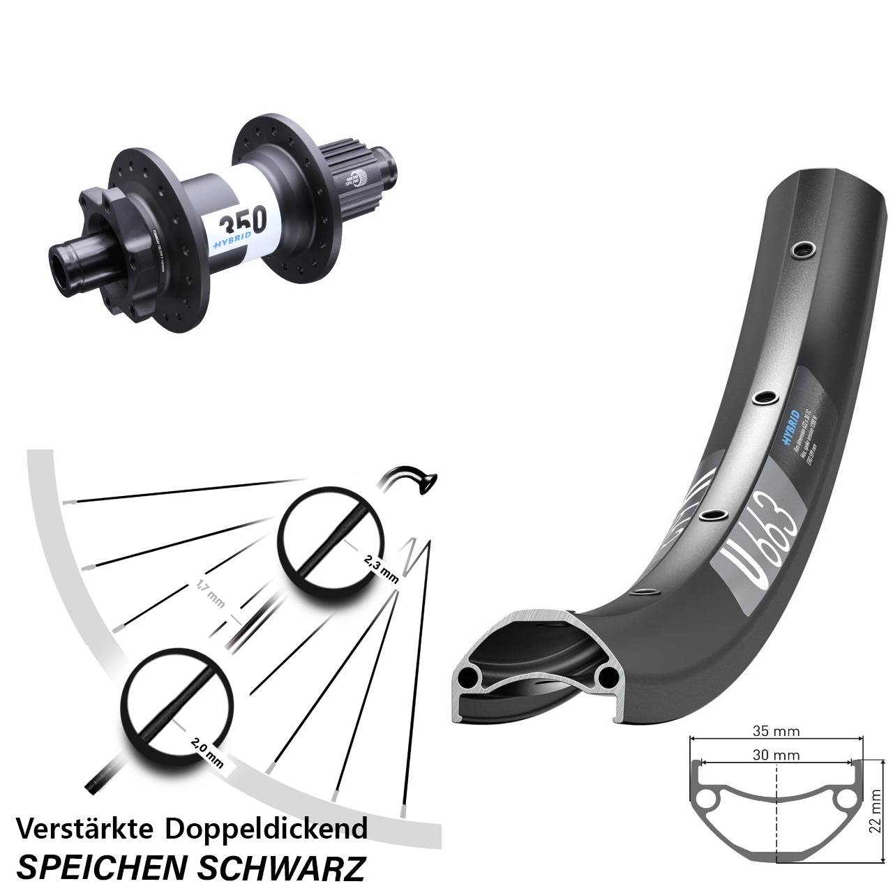 Boost Disc Hinterrad 12x148 27,5 Zoll DT Swiss U 663-Hybrid 350 Micro Spline