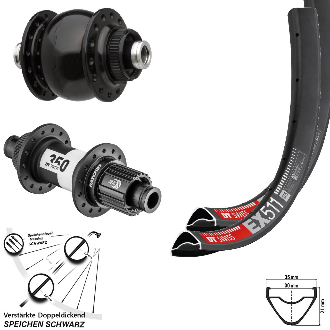 27,5 Zoll DT Swiss EX511 350 SON delux Micro Spline Centerlock Laufradsatz 12x100/142