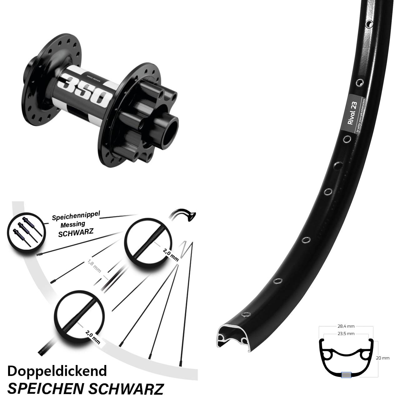 650B Ryde Rival 23 DT Swiss 350 Disc Vorderrad 15x110 Boost