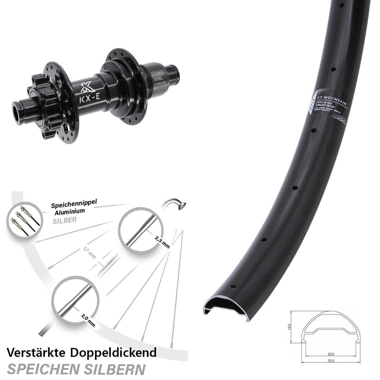 29 Zoll KX-E Mountain TR Stahl Freilauf Boost 6-Loch Hinterrad 12x148 XD 11-12 fach