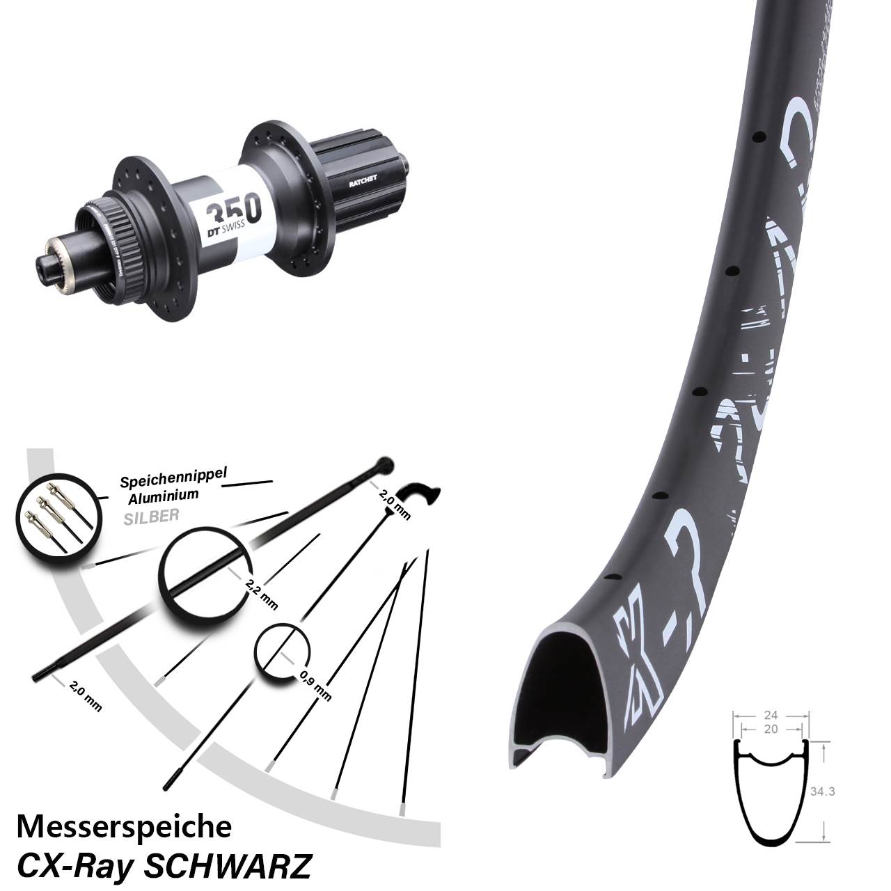 Disc Laufrad QR 29 Zoll KX-R Road DT Swiss 350 11-12 fach CX-Ray
