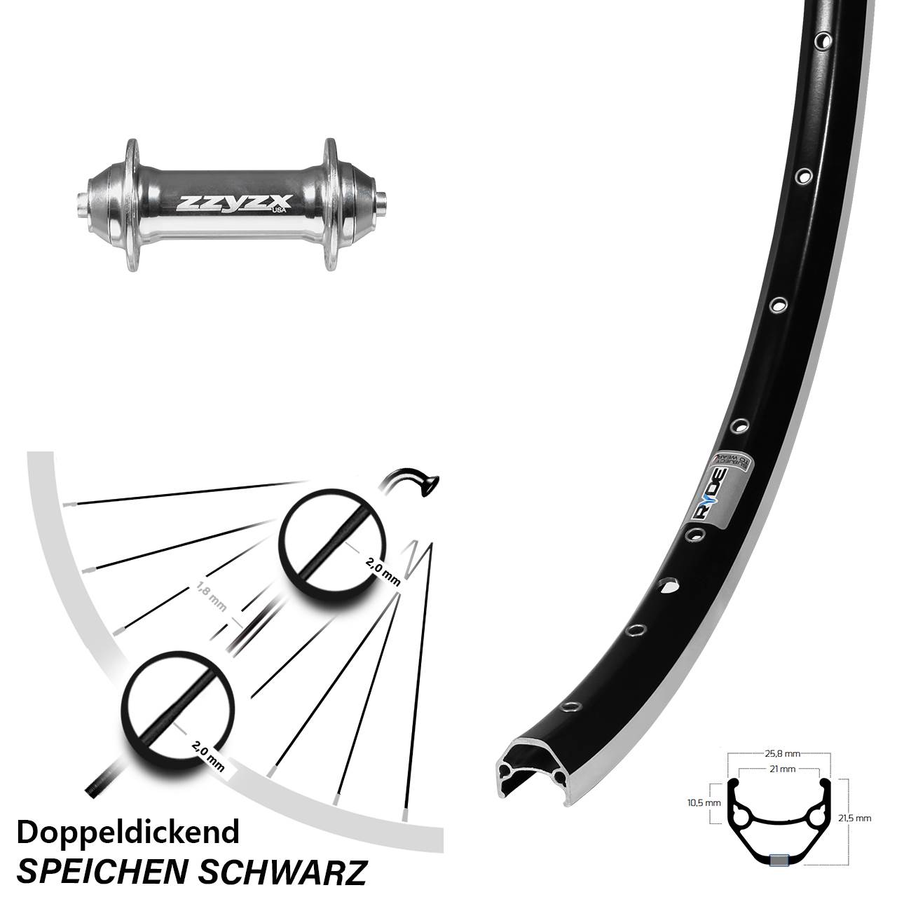 Ryde ZAC 421 Formula TS 91 26 Zoll Vorderrad QR