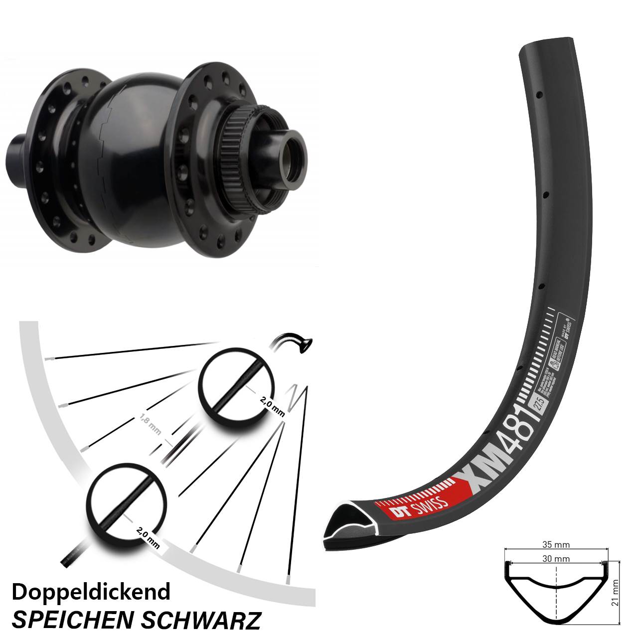 Vorderes Rad 29 Zoll Nabendynamo SON 28-15 Boost Centerlock 15x110 mm DT Swiss XM 481