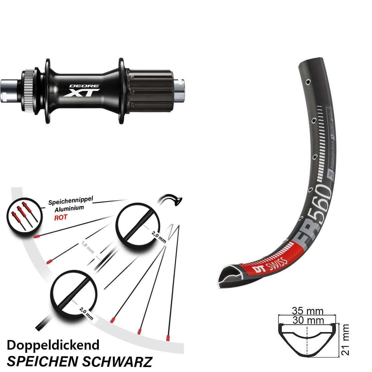 26 Zoll Disc Hinterrad DT Swiss FR 560 Shimano XT Boost