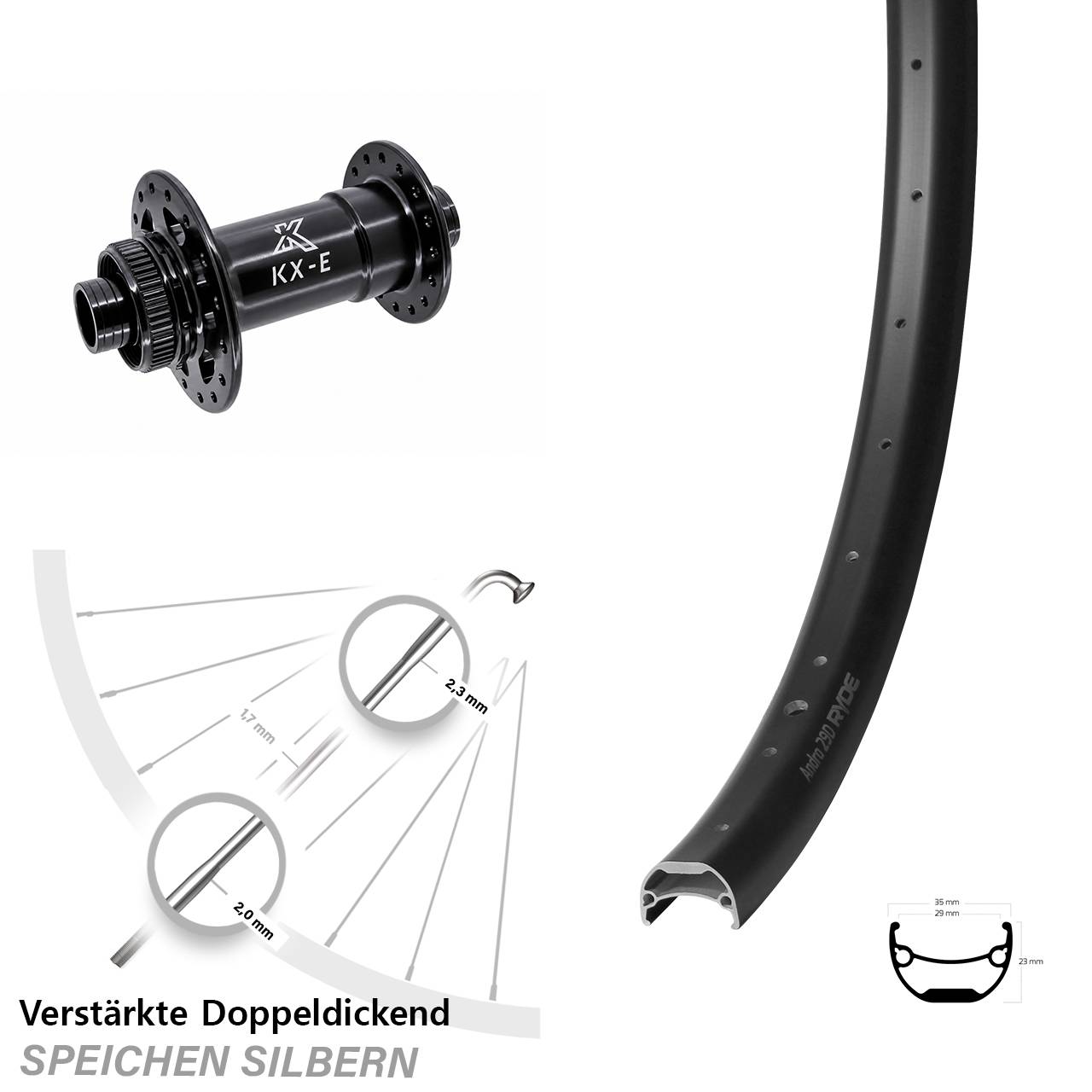 Vorderrad KX-E 15x110 Centerlock Ryde Andra 29 Zoll