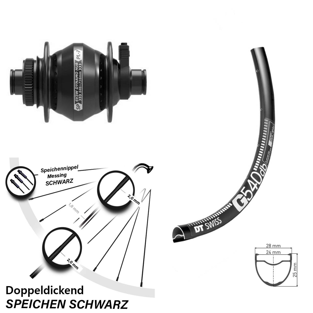Centerlock Vorderrad mit Dynamo 27,5 Zoll DT Swiss G540 Shutter Precision PL-7 12x100