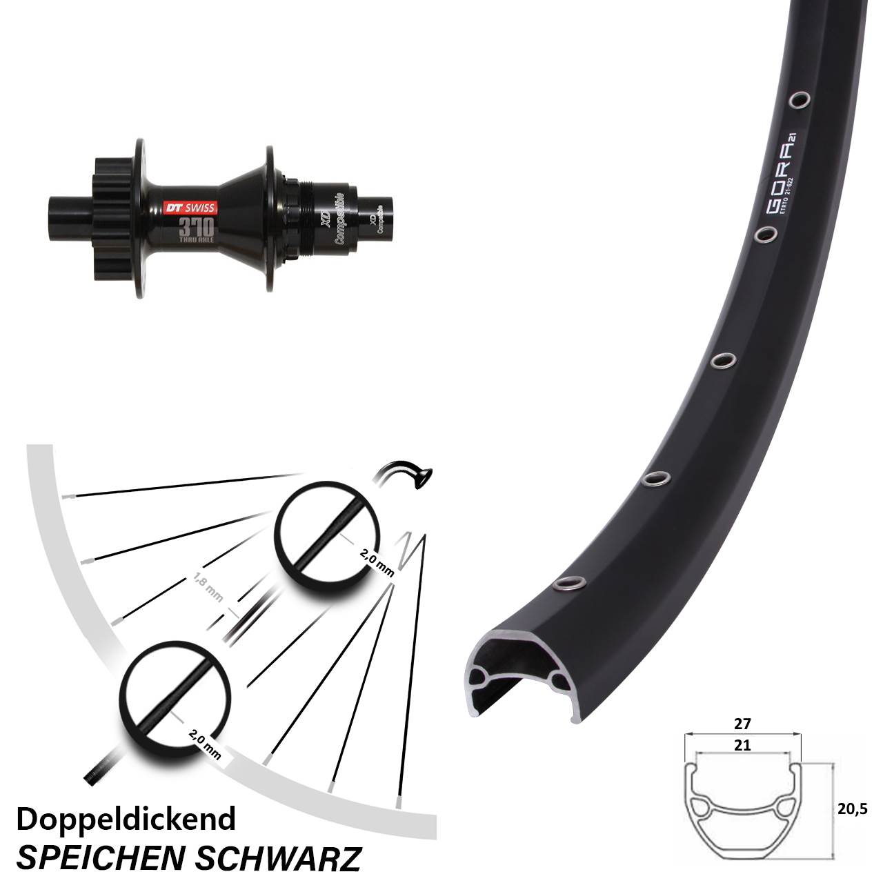 Hinterrad 6-Loch 28-29 Zoll Gora 21 DT Swiss 370 SRAM XD 12x142