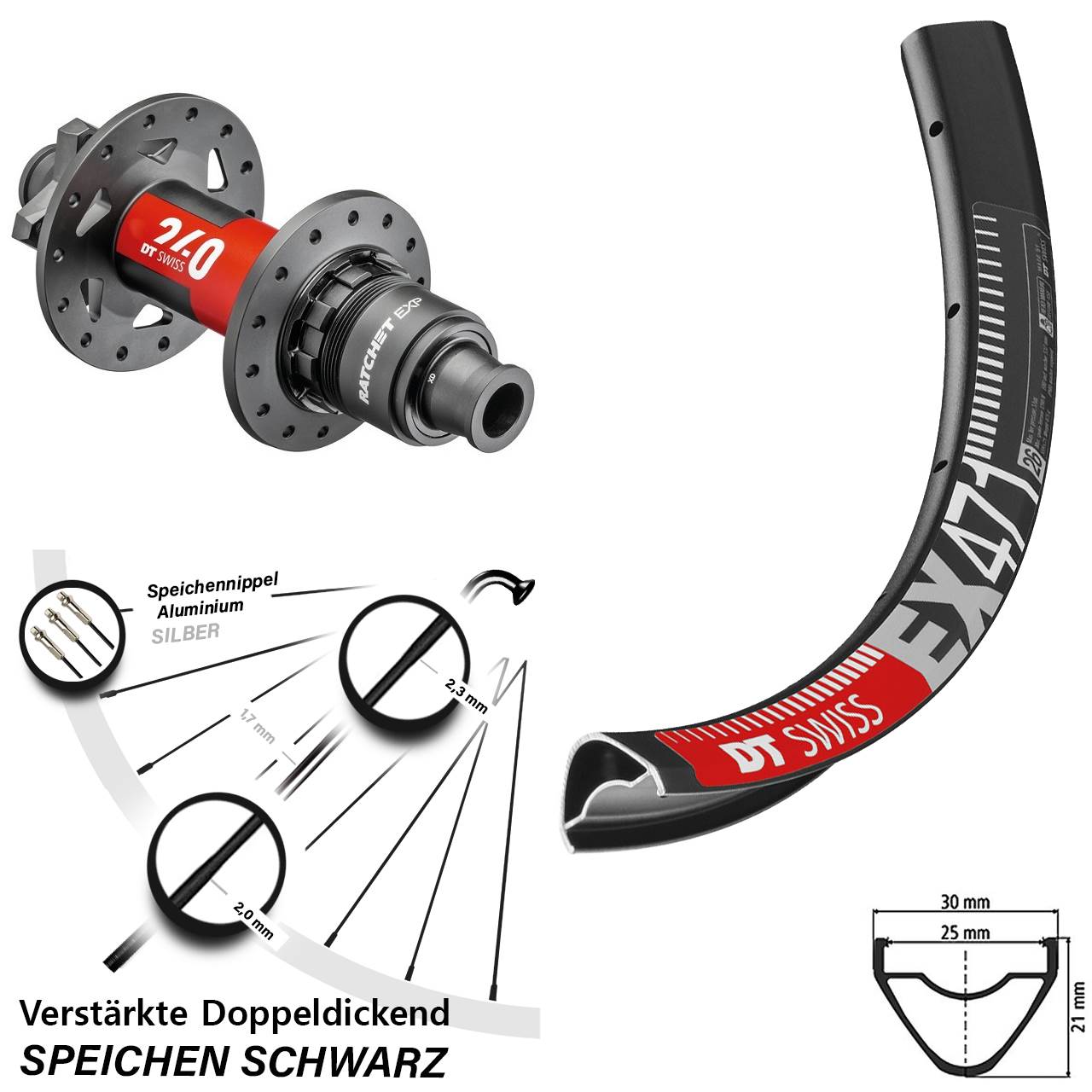 29 Zoll DT Swiss EX 471 DT Swiss 240 EXP Boost 6-Loch Hinterrad 12x148 Boost XD