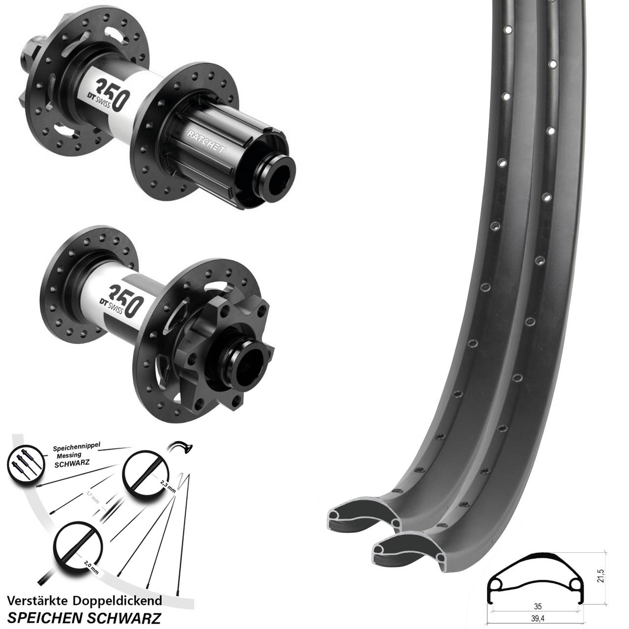 Ambrosio E35 DT Swiss 350 27,5 Zoll Laufradsatz 6-Loch 15x110 12x148 8-11 fach