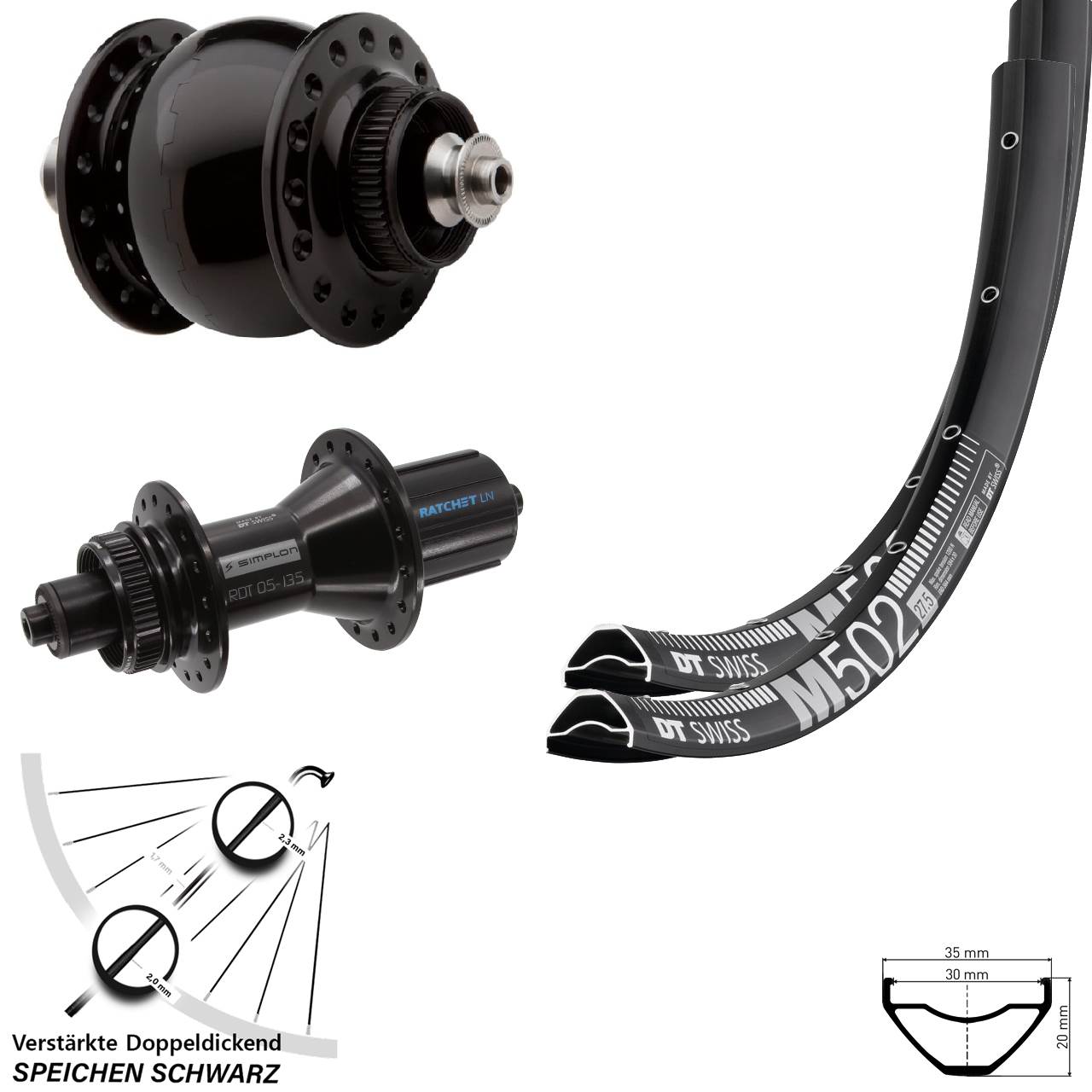 29 Zoll DT Swiss M502-370 Hybrid SONdelux Laufradsatz Disc QR 8-11 fach