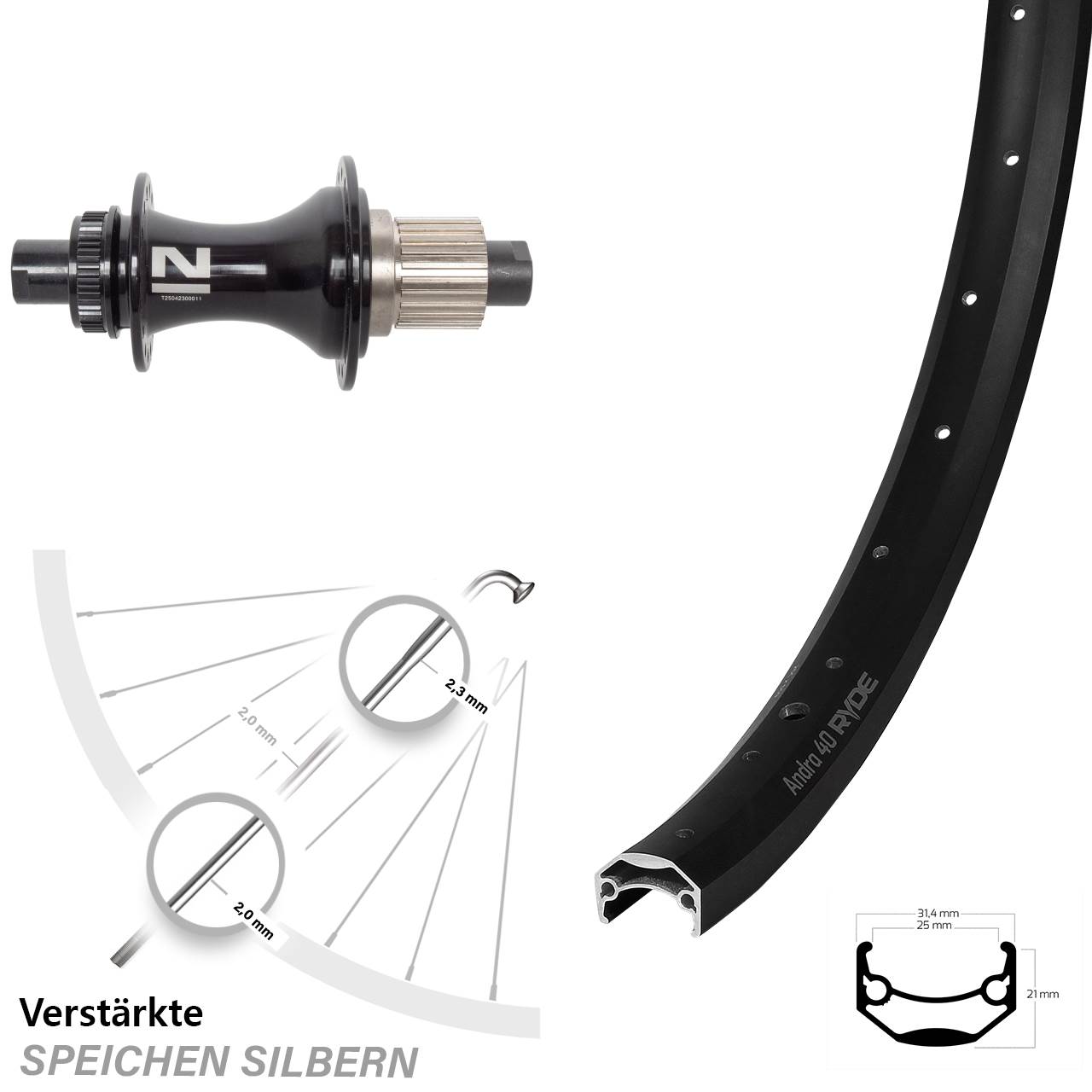 Ryde Andra 40 Novatec D462SB 27,5 Zoll Hinterrad Centerlock 12x148 Micro Spline