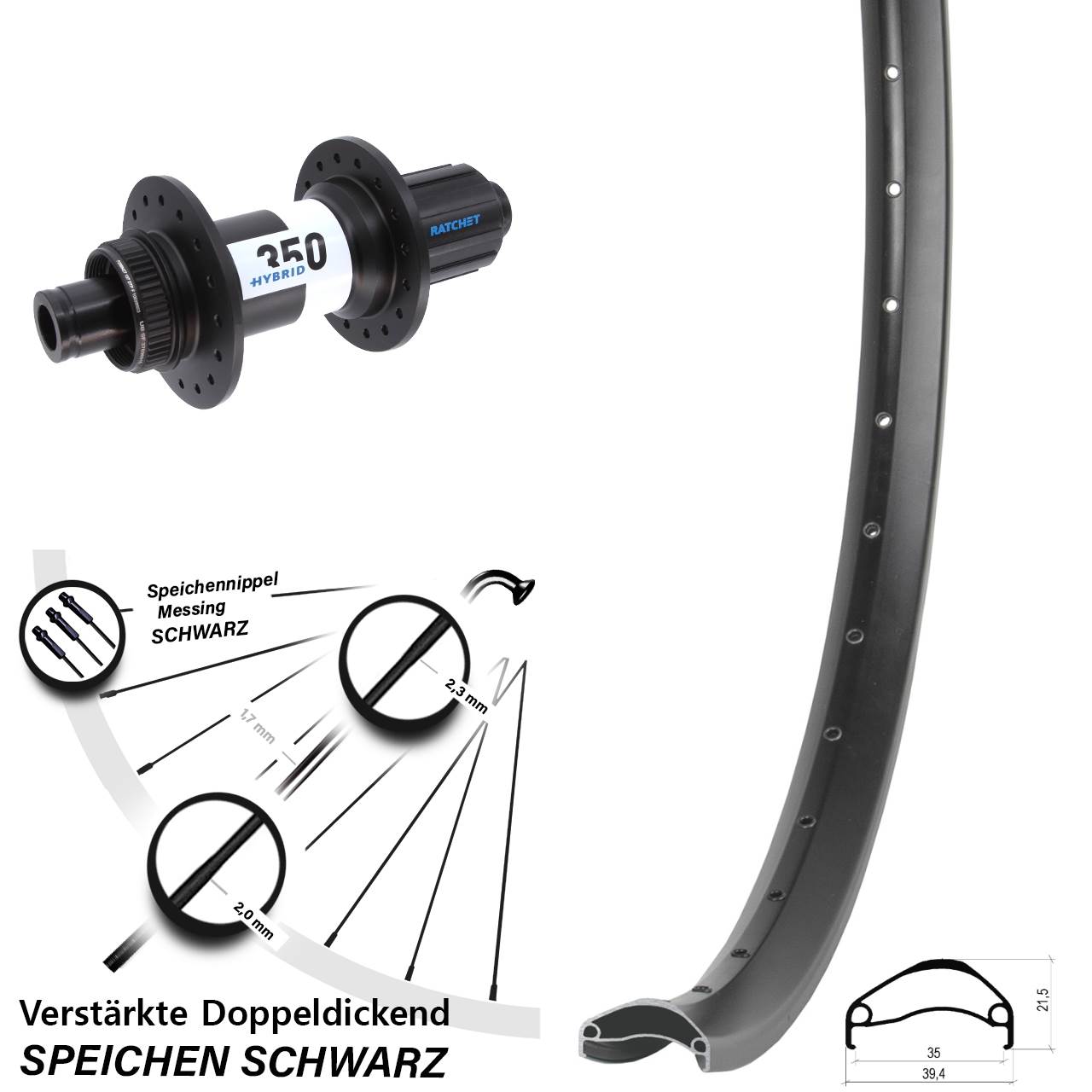 Disc Hinterrad 27,5 Zoll Ambrosio E35 DT Swiss 350 Hybrid 8-11 fach HG 12x148