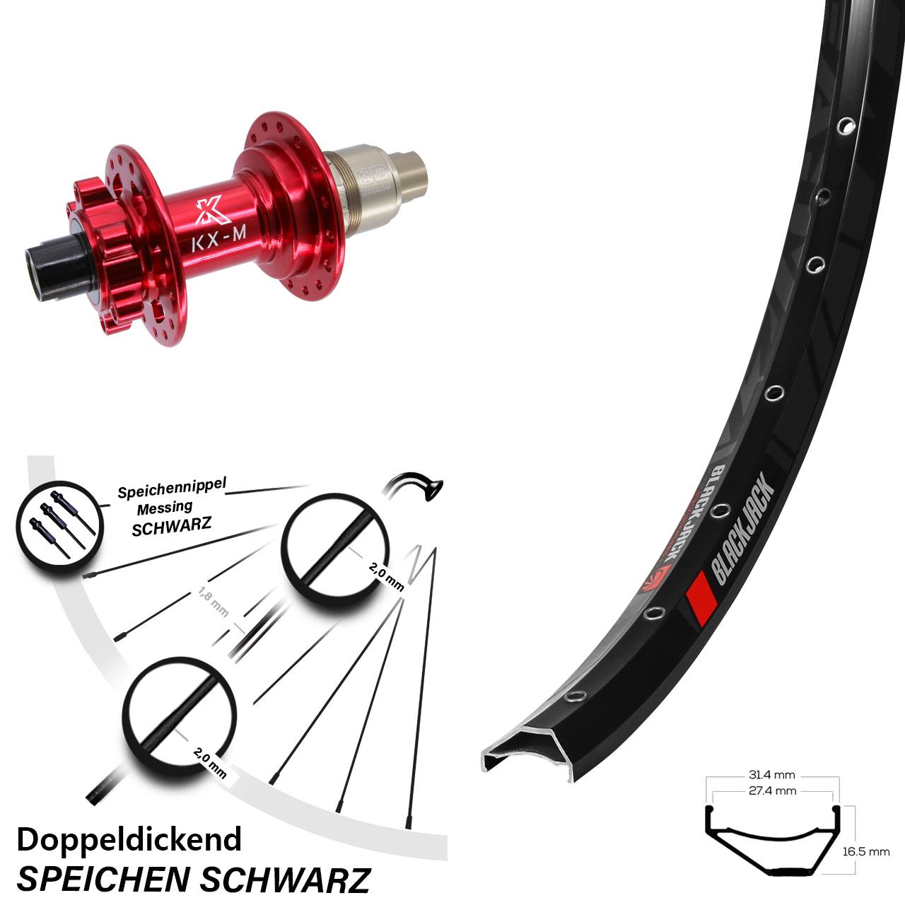 27,5 Zoll Rodi Ready 27 Hinterrad KX-M XD 12x142