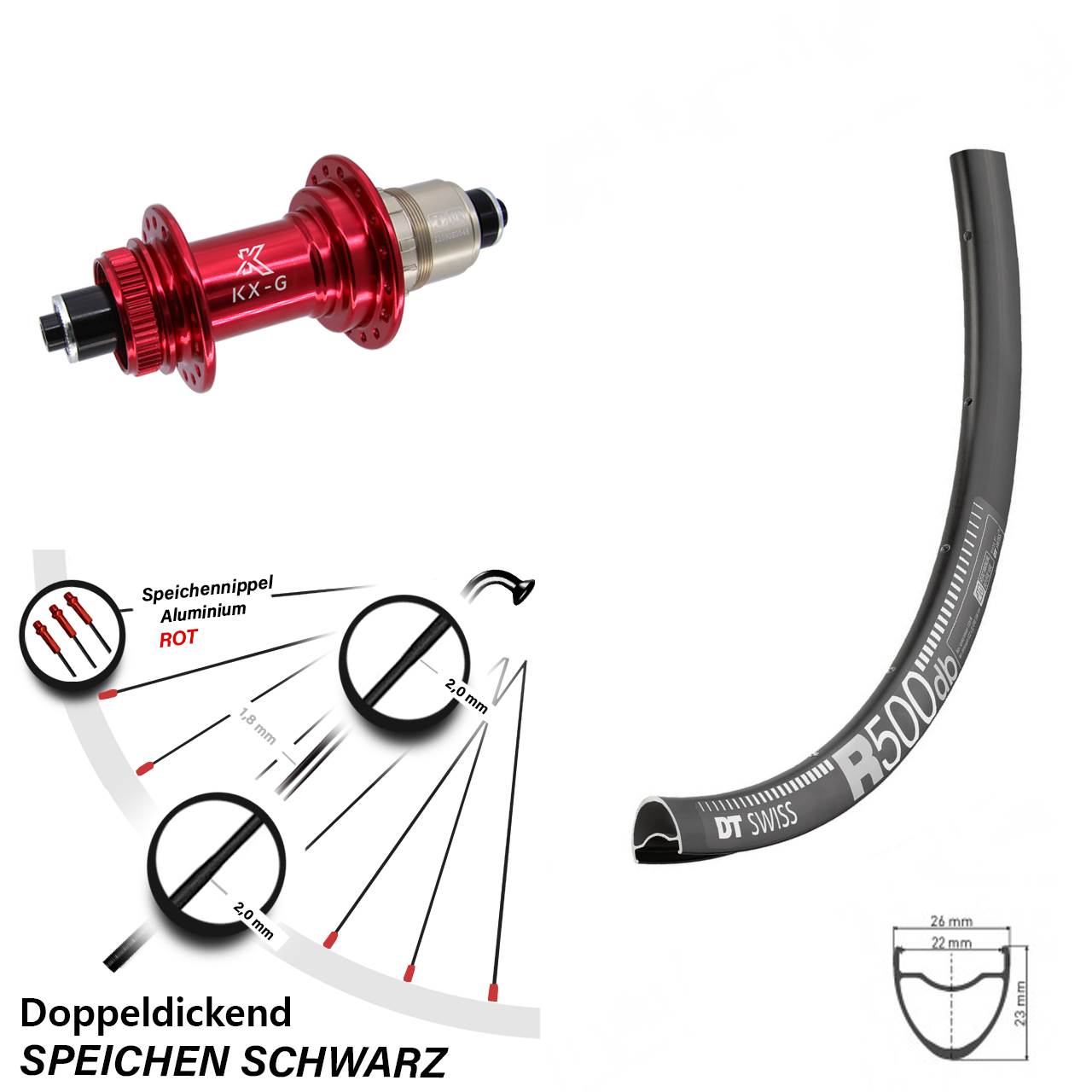 DT Swiss R 500 KX-G rot XD-R 29 Zoll Disc Laufrad QR