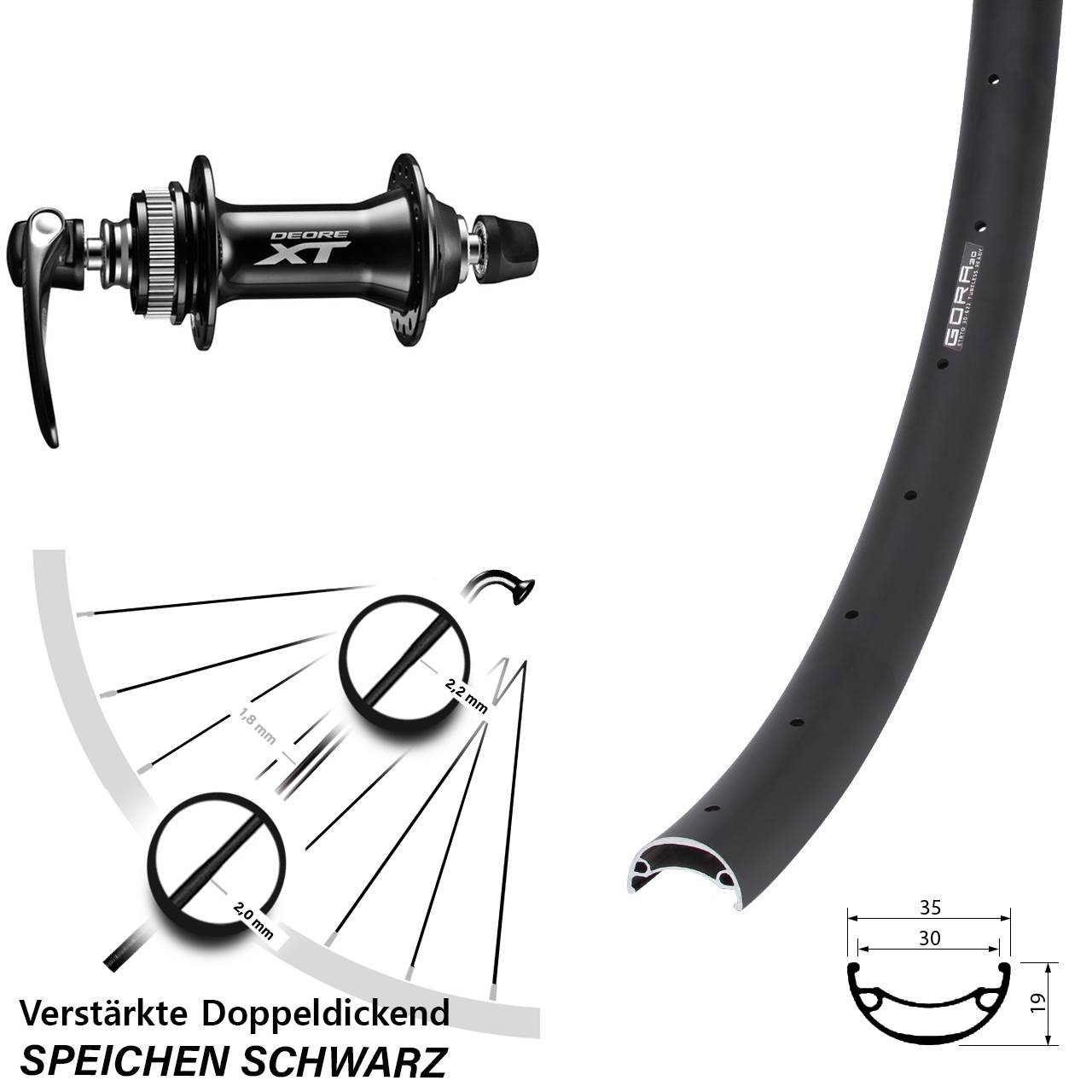 27,5 Zoll Gora 30 Shimano HB-M8000 Disc Laufrad QR