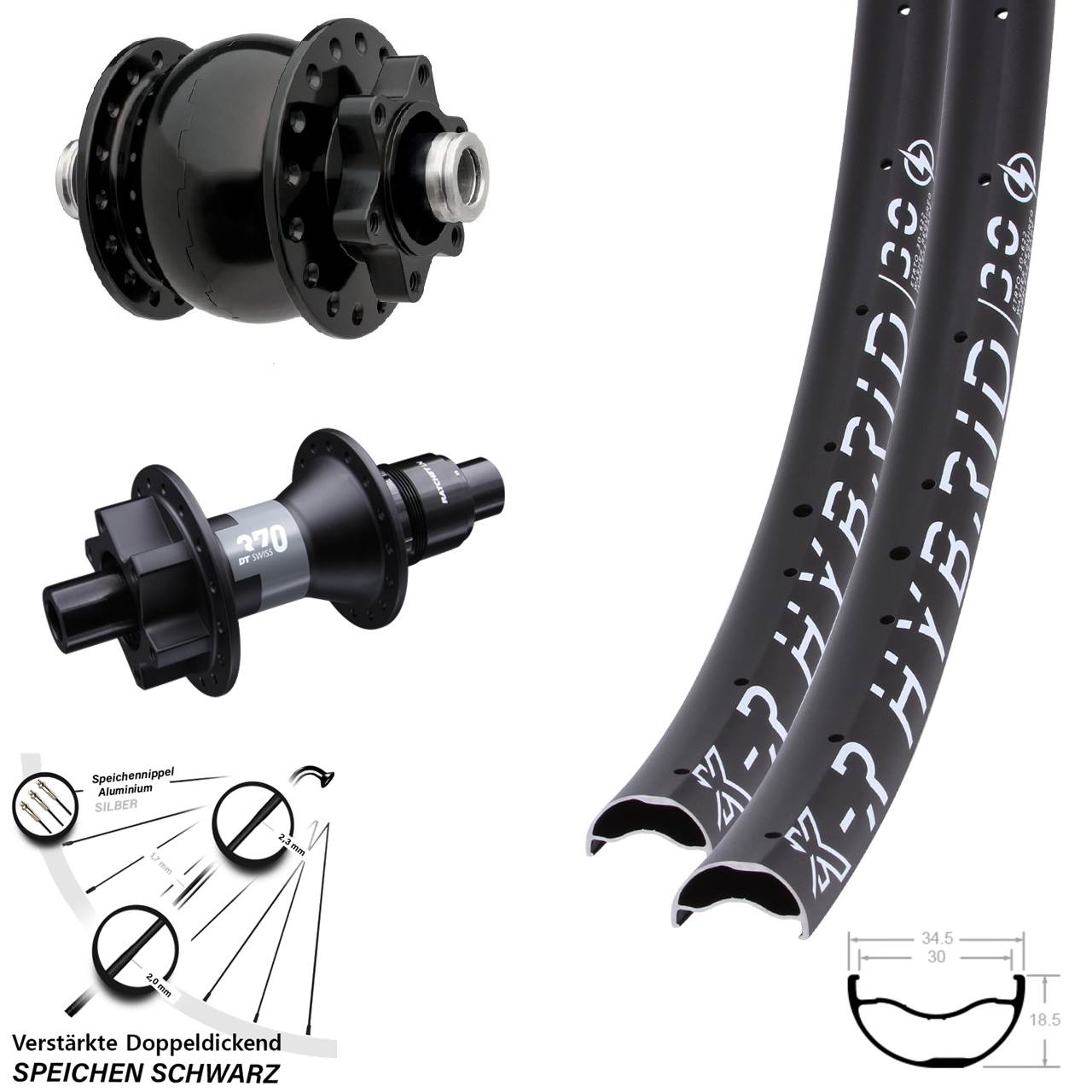 29 Zoll KX-R Hybrid 30 DT Swiss 370 SON 28 6-Loch Laufradsatz 12x100/142 SRAM XD