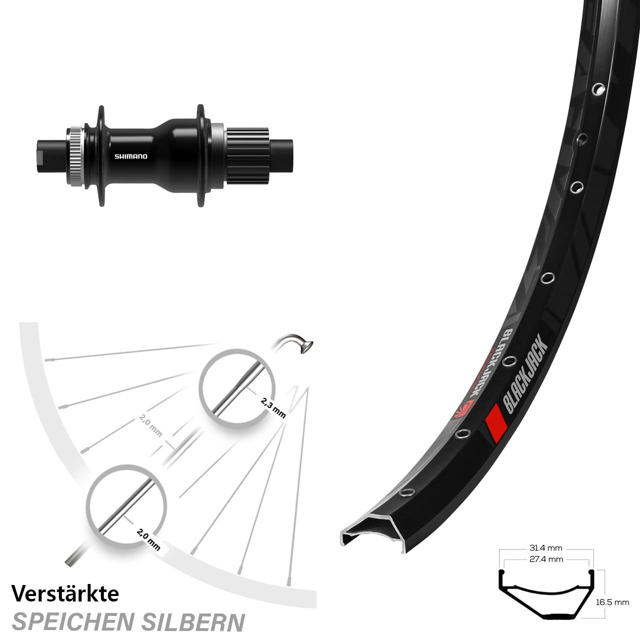 27,5 Zoll Rodi Ready 27 FH-TC500-B Boost Centerlock Hinterrad 12x148 Boost Micro Spline