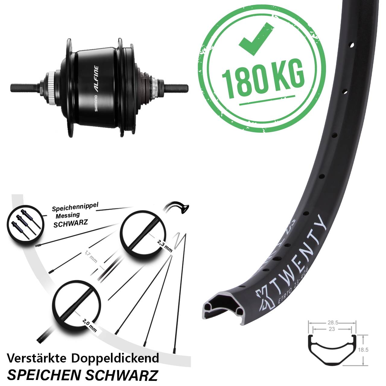 20 Zoll Hinterrad KX Twenty Shimano Alfine 8 Gang