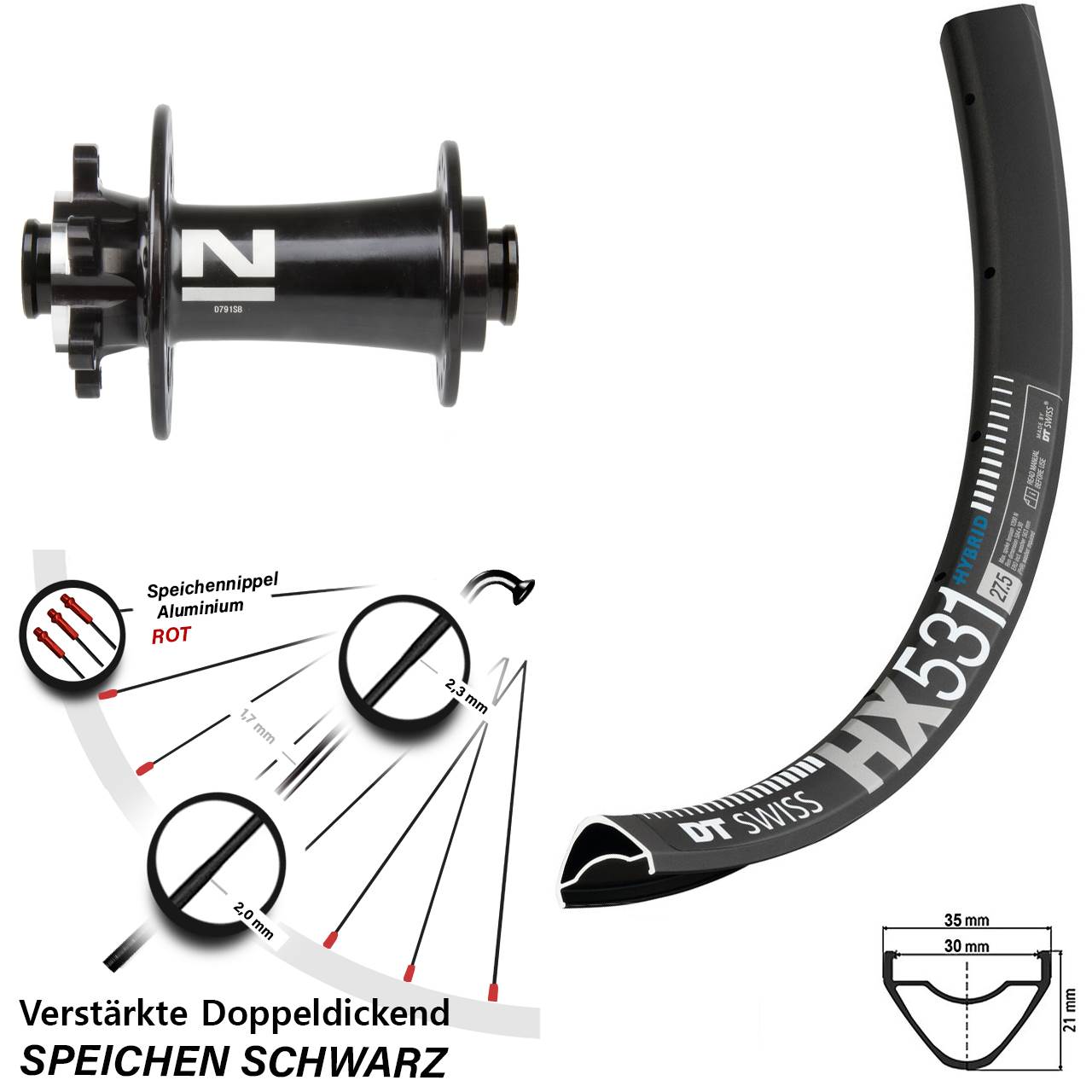 29 Zoll DT Swiss HX 531 Novatec D791 Disc Vorderrad 15x100