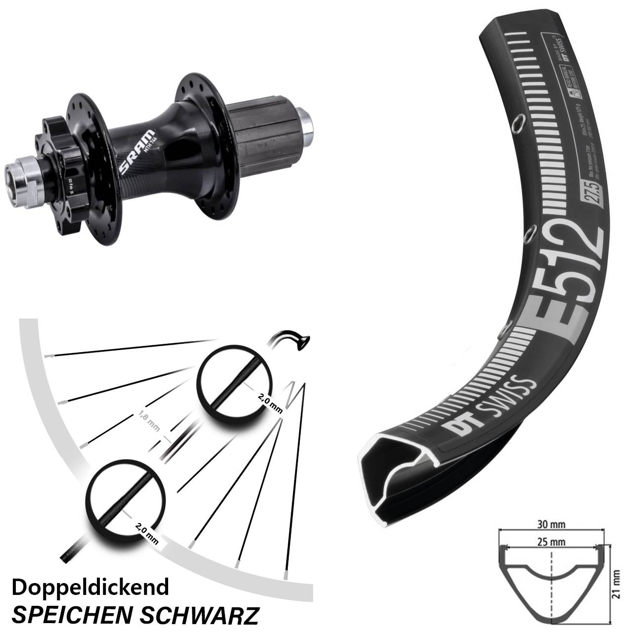 DT Swiss E512 Sram 746 650B Disc Laufrad 12x148 8-11 fach