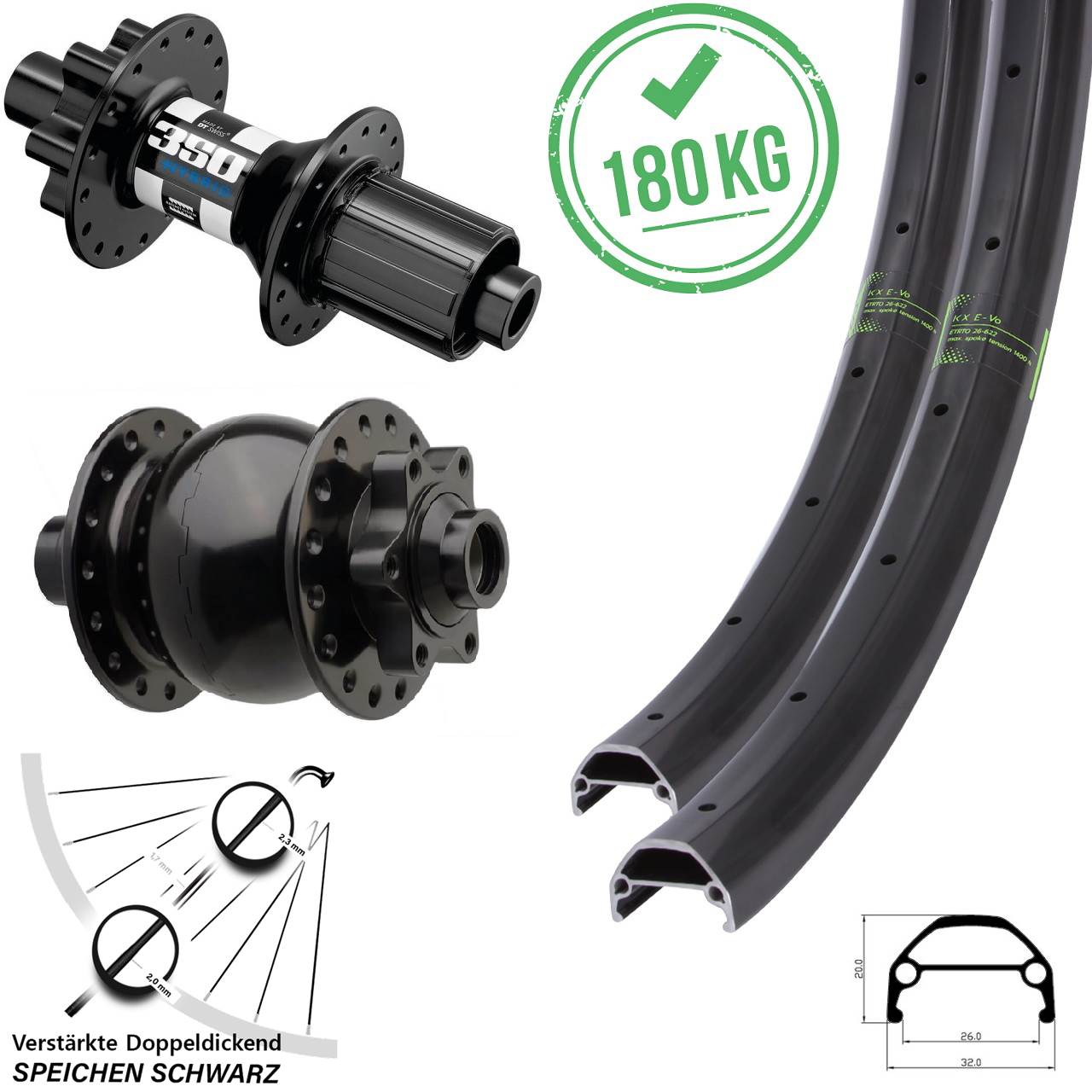 KX Evo Disc 20/27,5 Zoll Radsatz 12x148/15x110 DT Swiss 350 Hybrid R18 8-11 fach HG SON 28