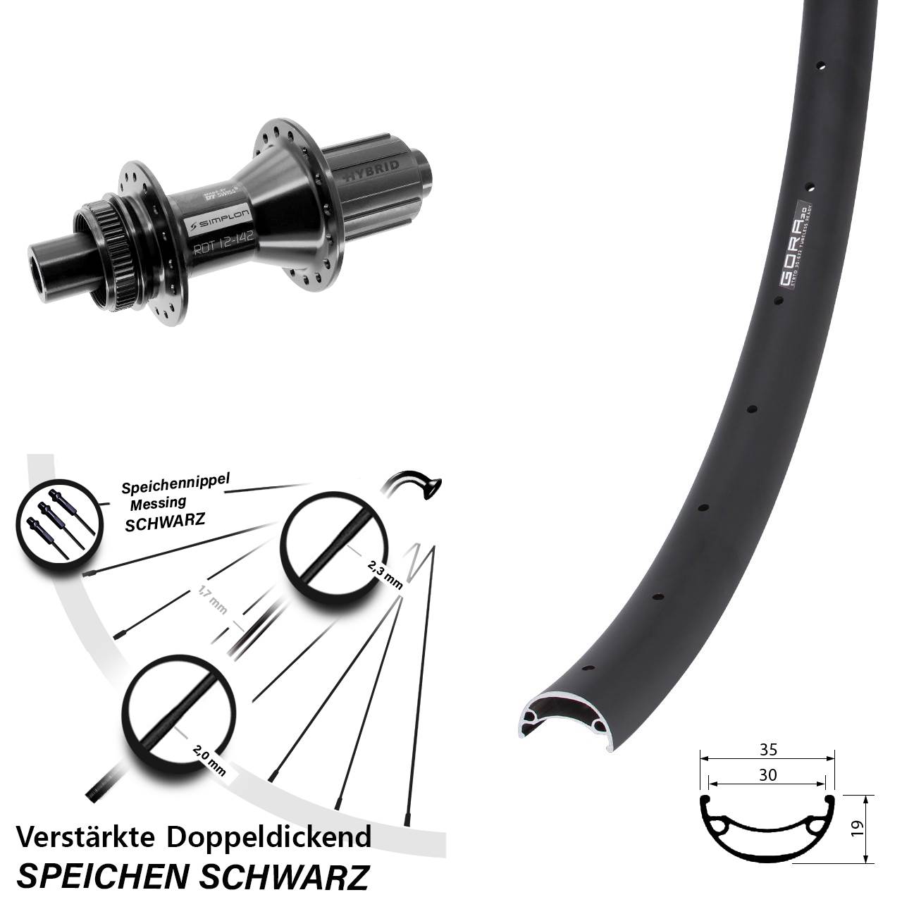 Gora 30 DT Swiss 370 Hybrid 26 Zoll Centerlock Hinterrad 12x142 8-11 fach