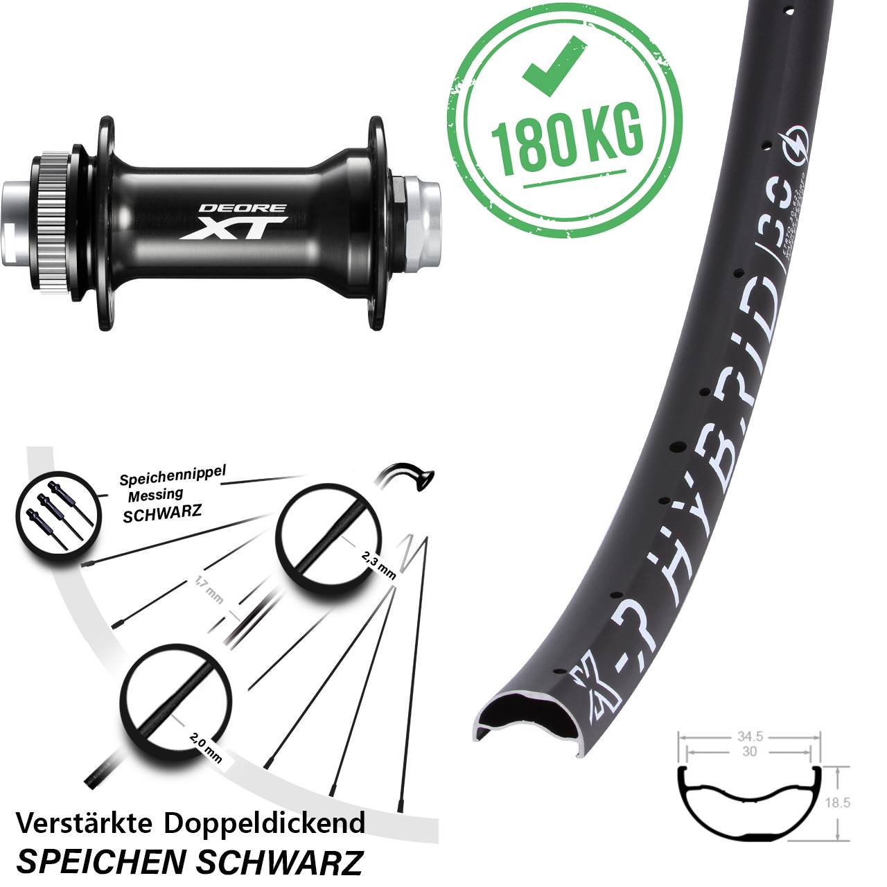 29 Zoll KX-R Hybrid 30 Shimano Deore XT HB-M8010-B Vorderrad Centerlock 15x110 Boost