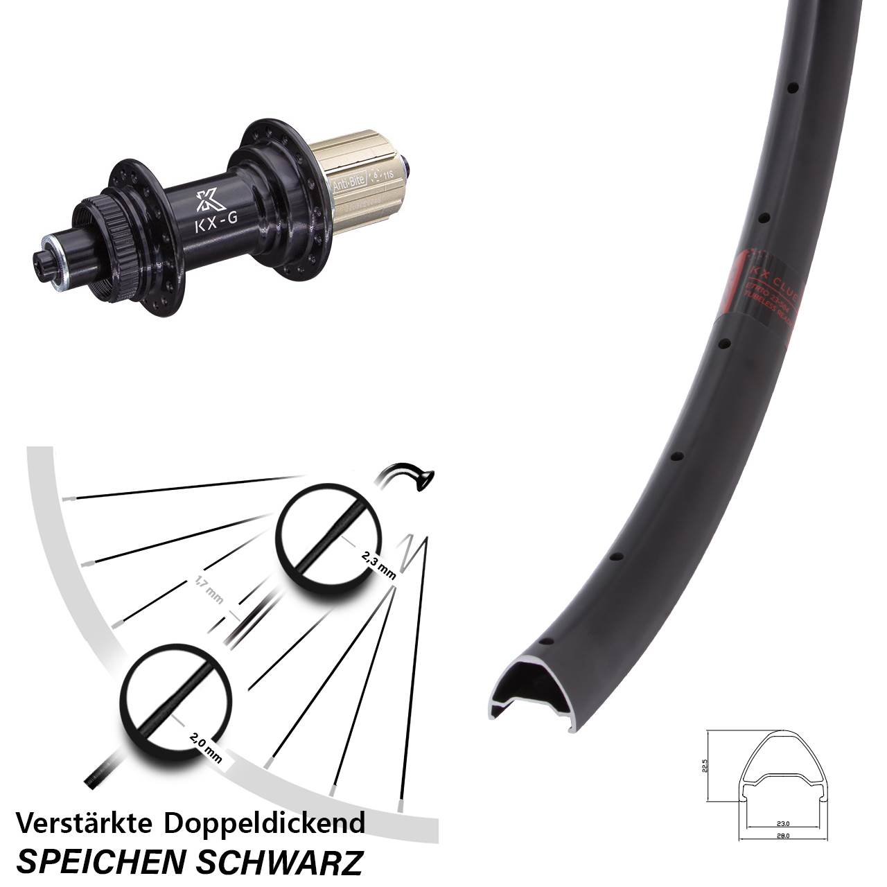Centerlock Hinterrad 26 Zoll KX-G Clue 8-12 fach QR