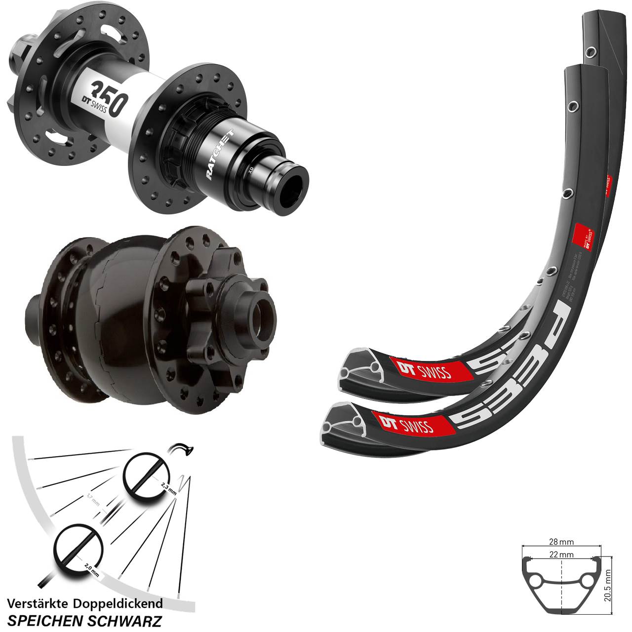 6-Loch Laufradsatz 15x100 12x142 28-29 Zoll DT Swiss 533d 350 SON 28 XD 11-12 fach
