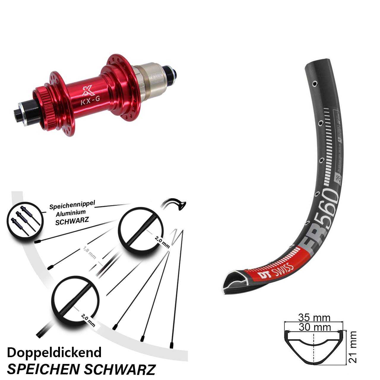 Disc Laufrad 26 Zoll DT Swiss FR560 KX-G rot XD-R QR