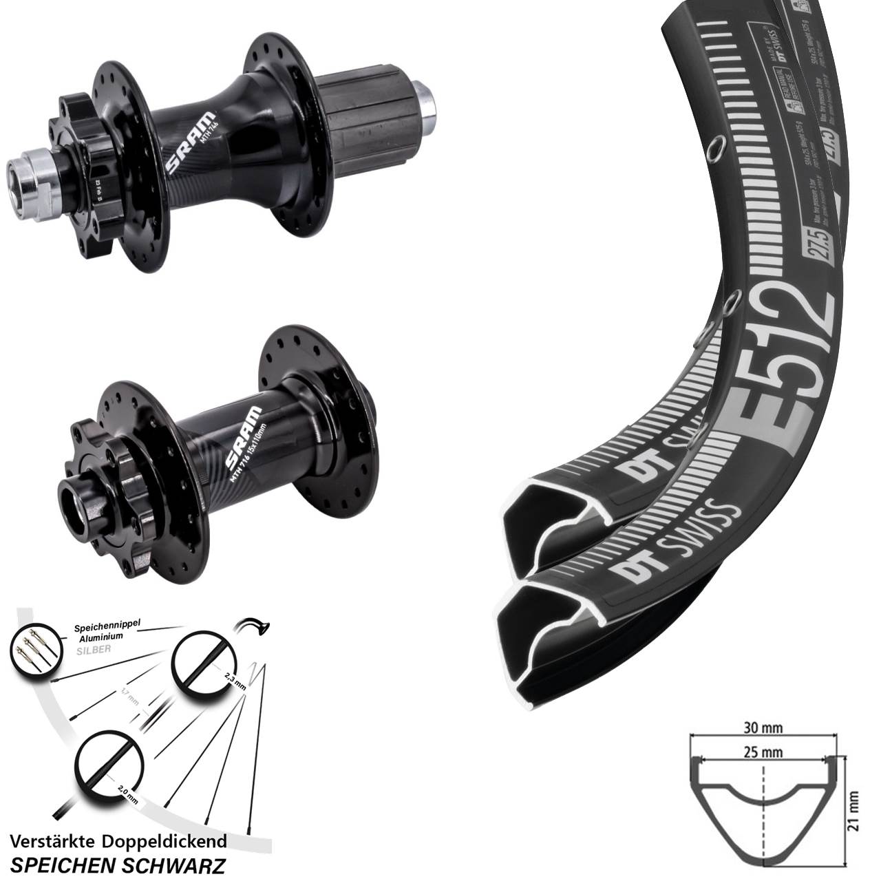 6-Loch Laufradsatz 29 Zoll DT Swiss E512 Sram 716 746 8-11 fach 15x110 12x148