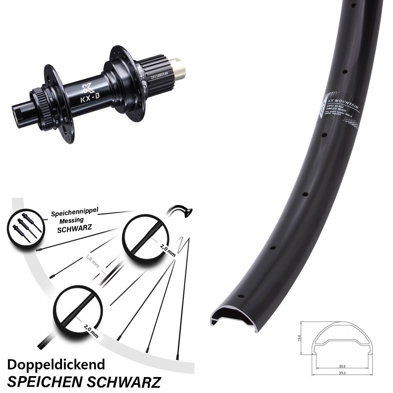 29 Zoll Hinterrad KX-B Mountain Boost leicht 12x148 Centerlock Micro Spline