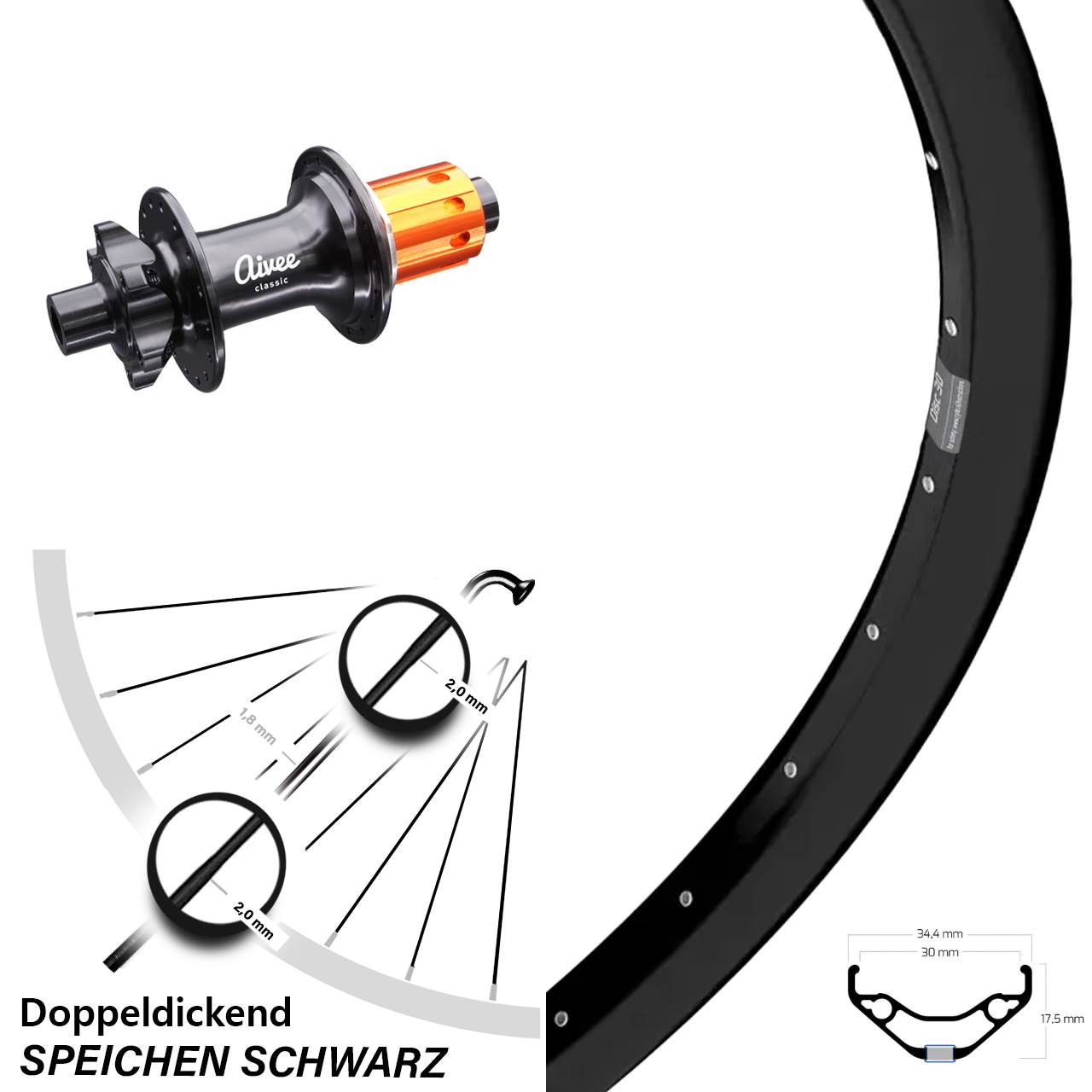Ryde Disc 30 Aivee 29 Zoll 6-Loch Hinterrad 12x148 8-12 fach