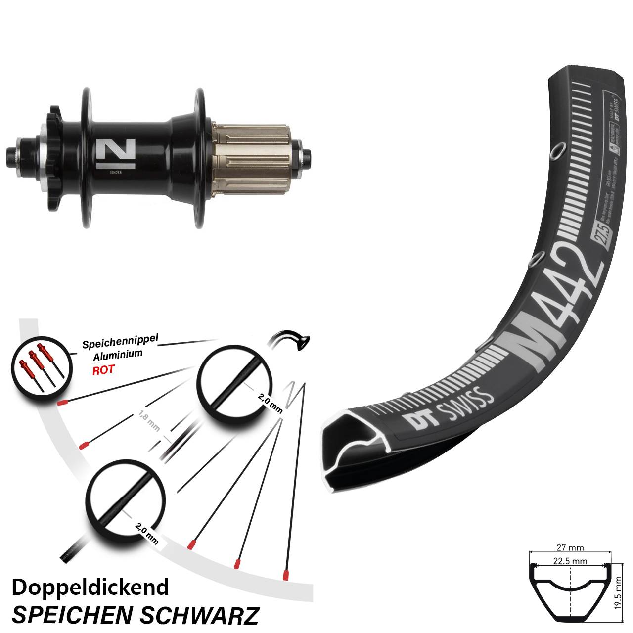 Disc Laufrad QR 29 Zoll DT Swiss M 442 Novatec D-042SB 8-11 fach